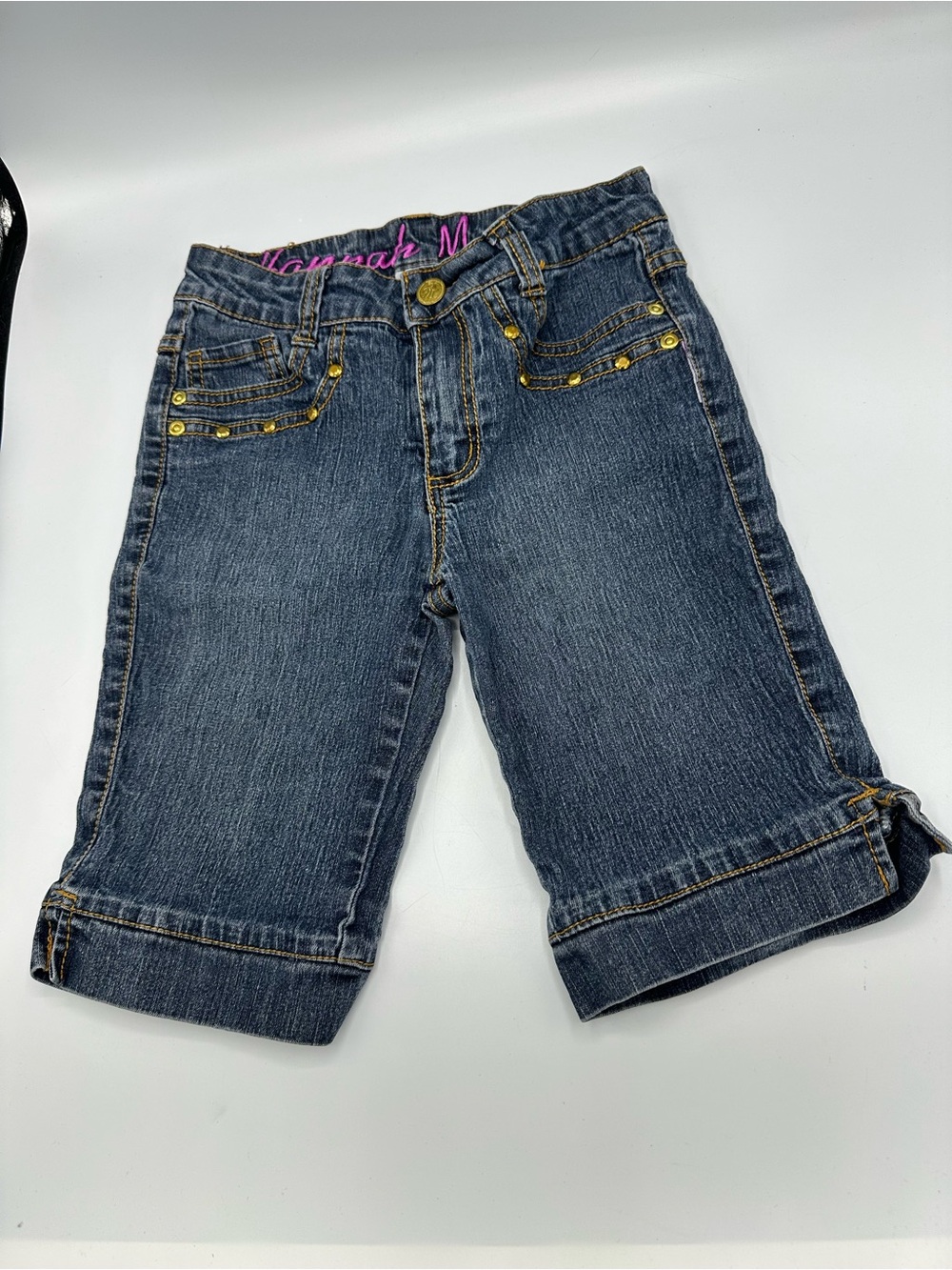 Hannah Montana Girls Blue Denim Bermuda Shorts Size 10 Stud Pockets